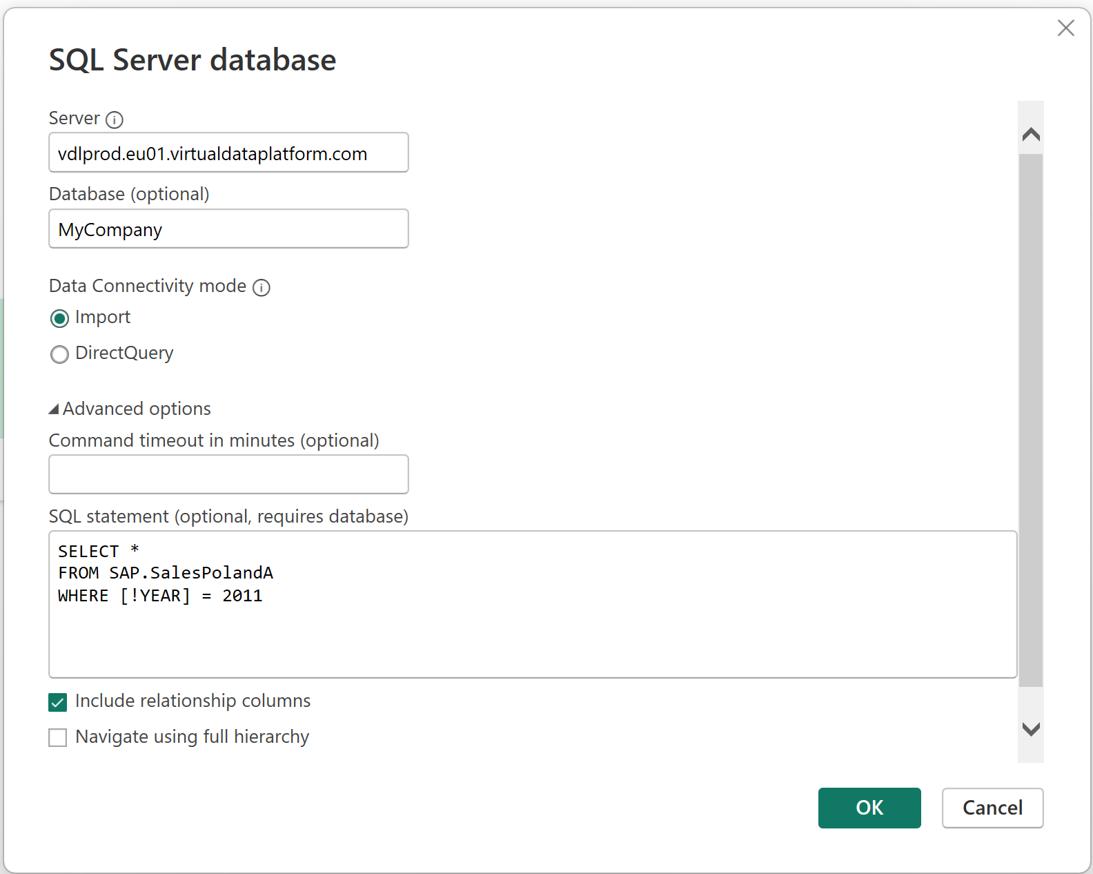 SQL Server Advanced Connection Dialog SQL Server Advanced Connection Dialog