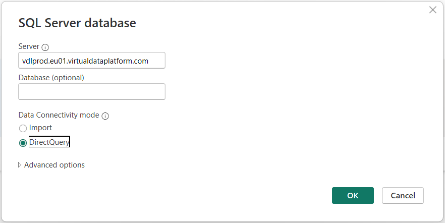 Enter hostname and select Direct Query Enter hostname and select Direct Query