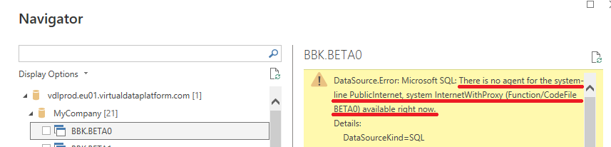 Power BI Navigator Error Power BI Navigator: No agent available