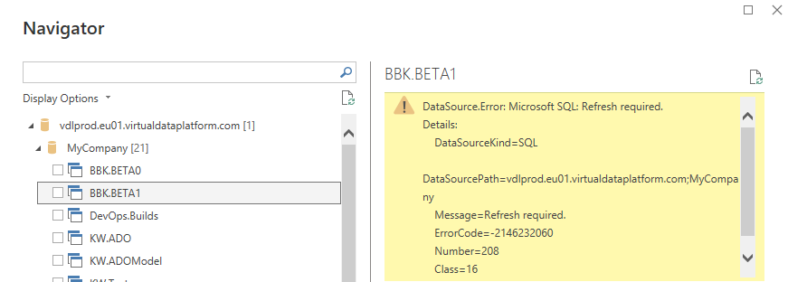 Power BI Navigator: Refresh required