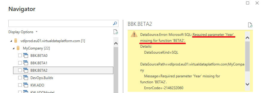 Power BI Navigator View Power BI Navigator: Required parameter missing
