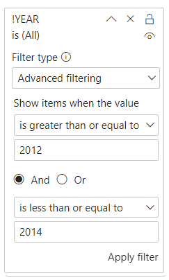Advanced filter on parameter YEAR Advanced filter on parameter YEAR